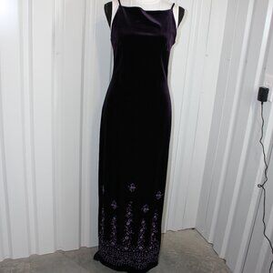 Status Collection Womens Dark Purple 90's Velvet Stretch Long Dress Size Large